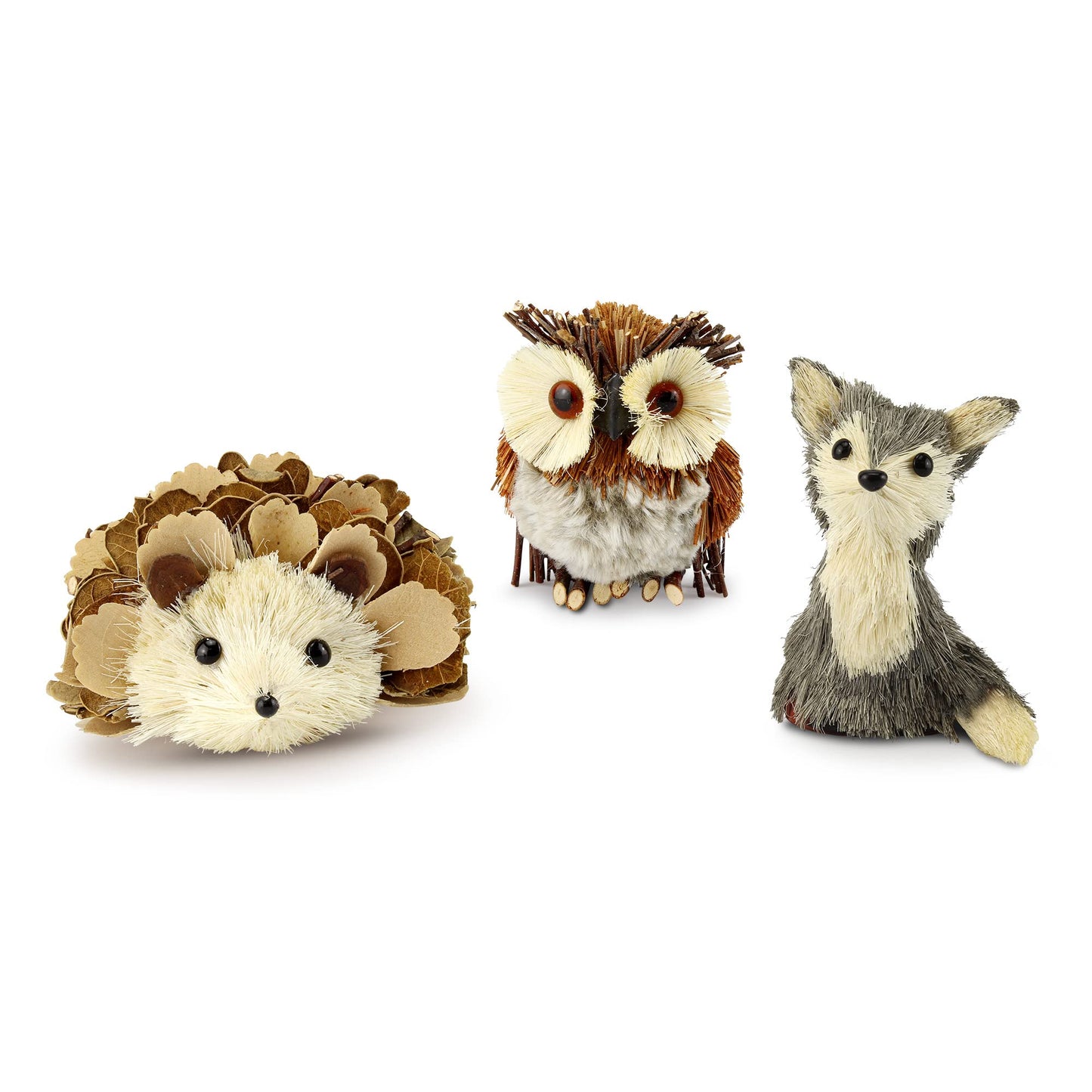 AuldHome Design Woodland Friends Figurines (Set of 3, Fox/Owl/Hedgehog); Forest Animals Decor for Fall, Christmas, Winter and Themed Decor or Parties
