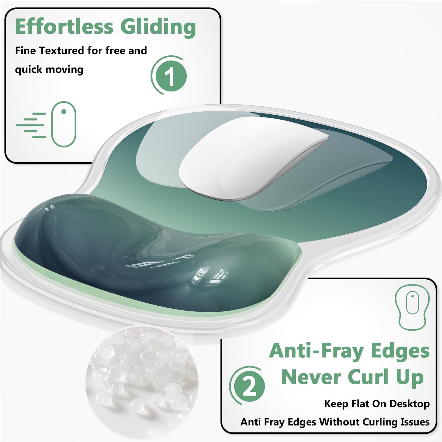 AKIT Ergonomic Mouse Pad with Wrist Rest& Keyboard Wrist Rest, Wrist Rest for Computer Keyboard, Pain Relief, Non-Slip Gel Base, Mousepad Wrist Support for Gaming, Office, Waterdrop Shaped Green