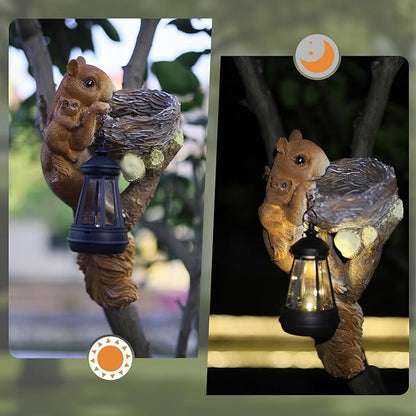 Solar Garden Decor: 11.8-Inch Squirrel Resin Statue Bird Feeder - Solar Statue, Lawn Ornament,Yard Decorations Outdoor, Garden Decor Unique Birthday Housewarming Gifts for Mom, Women,