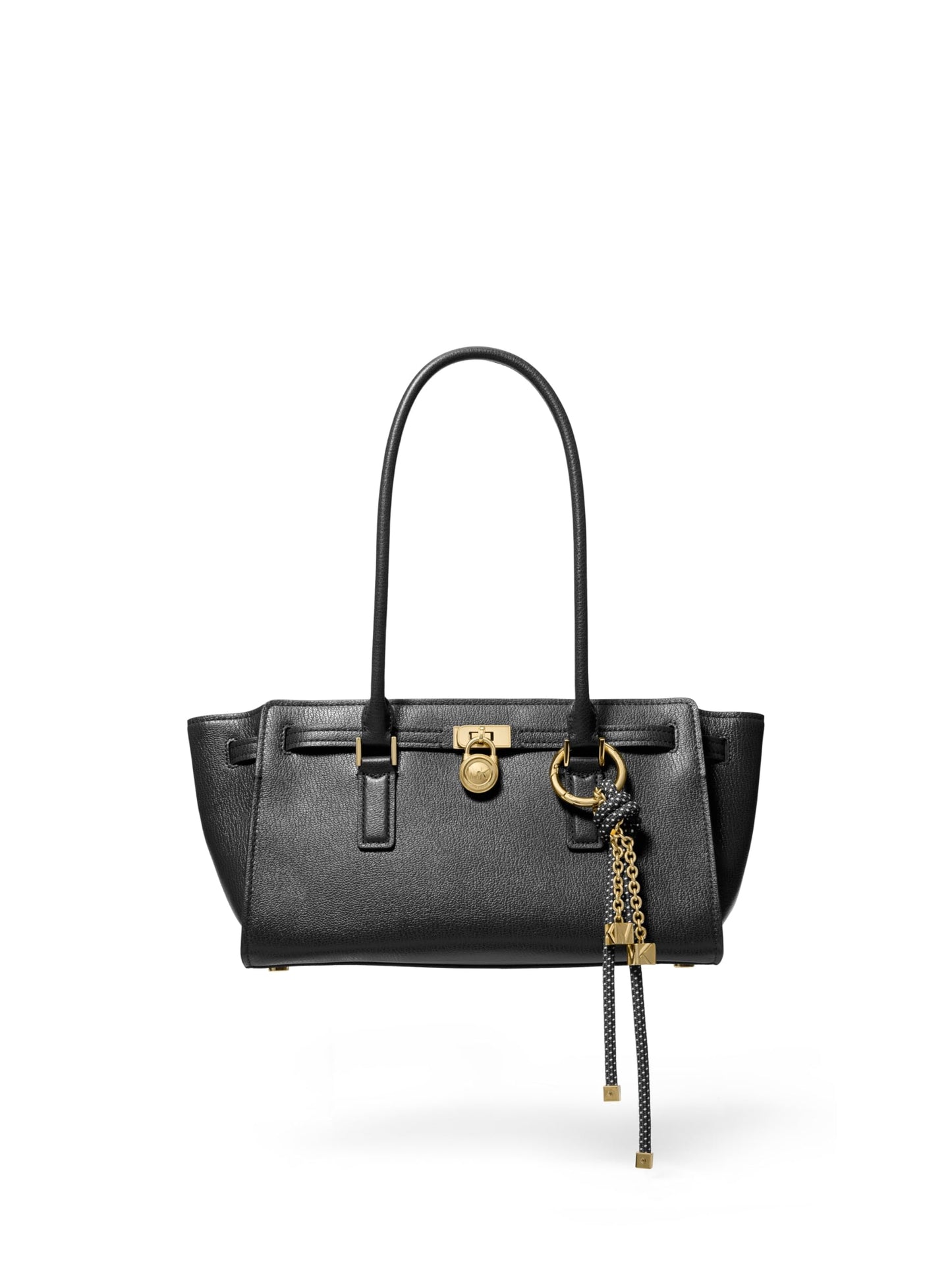 Michael Kors Hamilton Small Shoulder Tote with Charm, Gold-Tone Hardware/Urbino Leather/Black