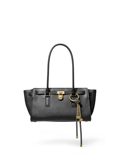 Michael Kors Hamilton Small Shoulder Tote with Charm, Gold-Tone Hardware/Urbino Leather/Black