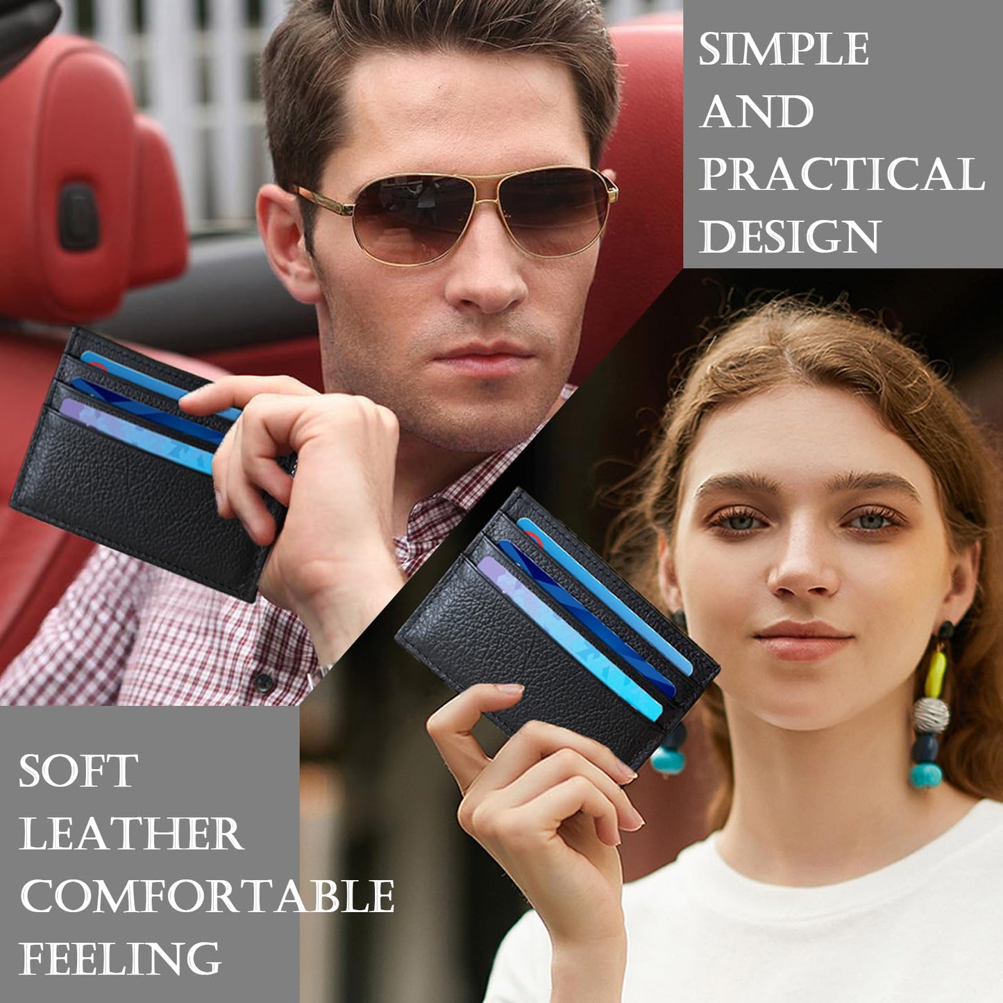 WOXVM Credit Card Holder Wallet RFID Blocking Slim Credit Card Cases Holder Premium Leather Minimalist Front Pocket Small Wallet with 6 Card Slots and 1 Pockets for Men Women (Black)
