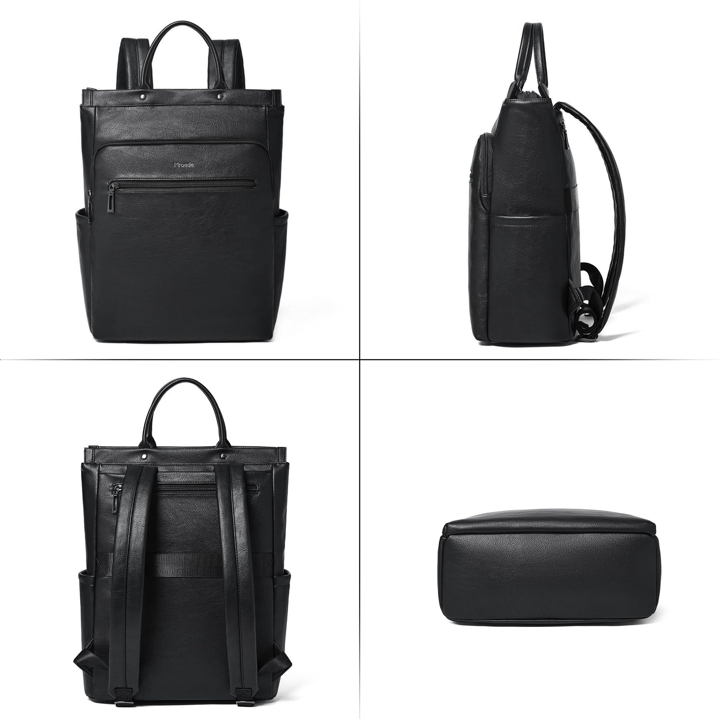 Mroede Leather Laptop Backpack for Women, Travel Backpack Purse Fits 15.6 Inch Laptop, Casual Daypack with Laptop Compartment for Men Teachers College Work Business Nurse Weekender, Black