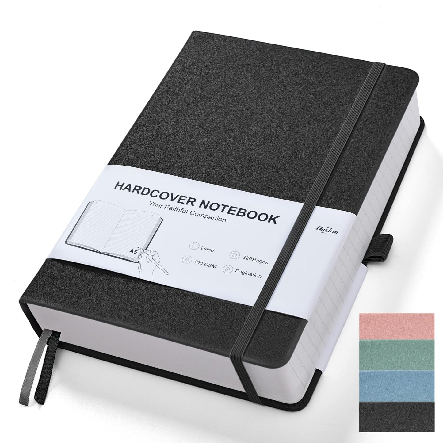 Lined Journal Notebook - 320 Numbered Pages, 100gsm Thick Paper Journals, A5(5.75"x8.38") Hardcover Leather, College Ruled Notebook for Women Men Work Writing, Bullet Journaling, Drawing, Black