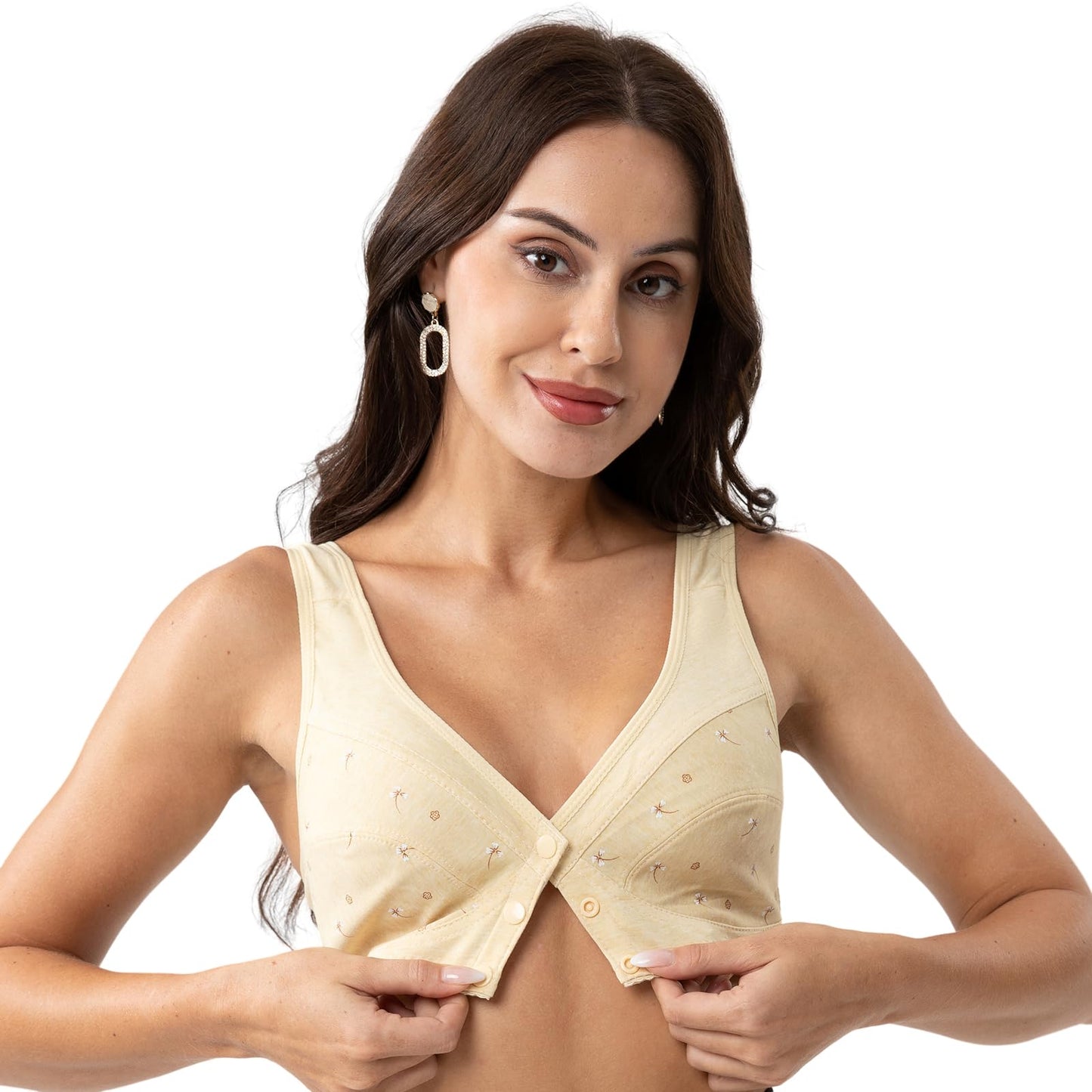 YVIVMEIE Womens Daisy Bra Front Closure Sports Bras Beauty Back Full Coverage Comfor Easy Close Bra Front Buckle Corset Beige 40