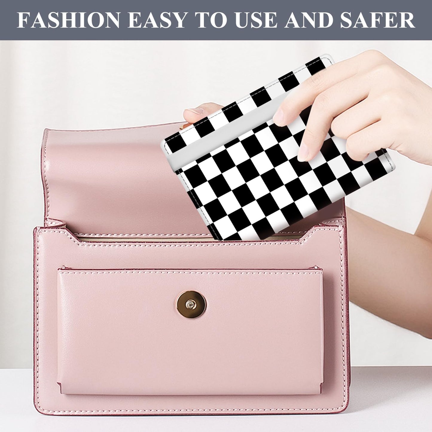 ATJFKIXL Passport Holder for Travel Essentials, RFID Premium Leather Passport Wallet Cover Case for Travel Must Haves Accessories, Passport Book Holders for Women Men Black White Checkered