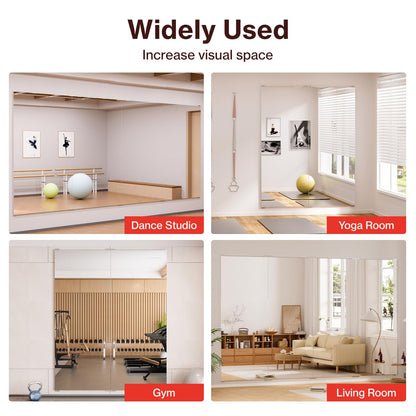 BRIVUE Gym Mirror - 48" x 72" (2PCS of 48" x 36") Frameless Wall Mirrors, Easy Installation, Shatterproof No Glass Mirror, HD Reflection, Ideal for Dancing, Yoga, Fitness, Rehearsing, Pilates, Home