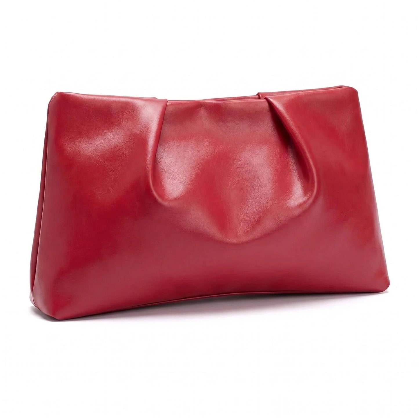 ARTLUXE Slouchy PU Leather Clutch Purse for Women Ruched Wine Red Evening Handbag with Zipper Closure for Wedding Cocktail Party and Business