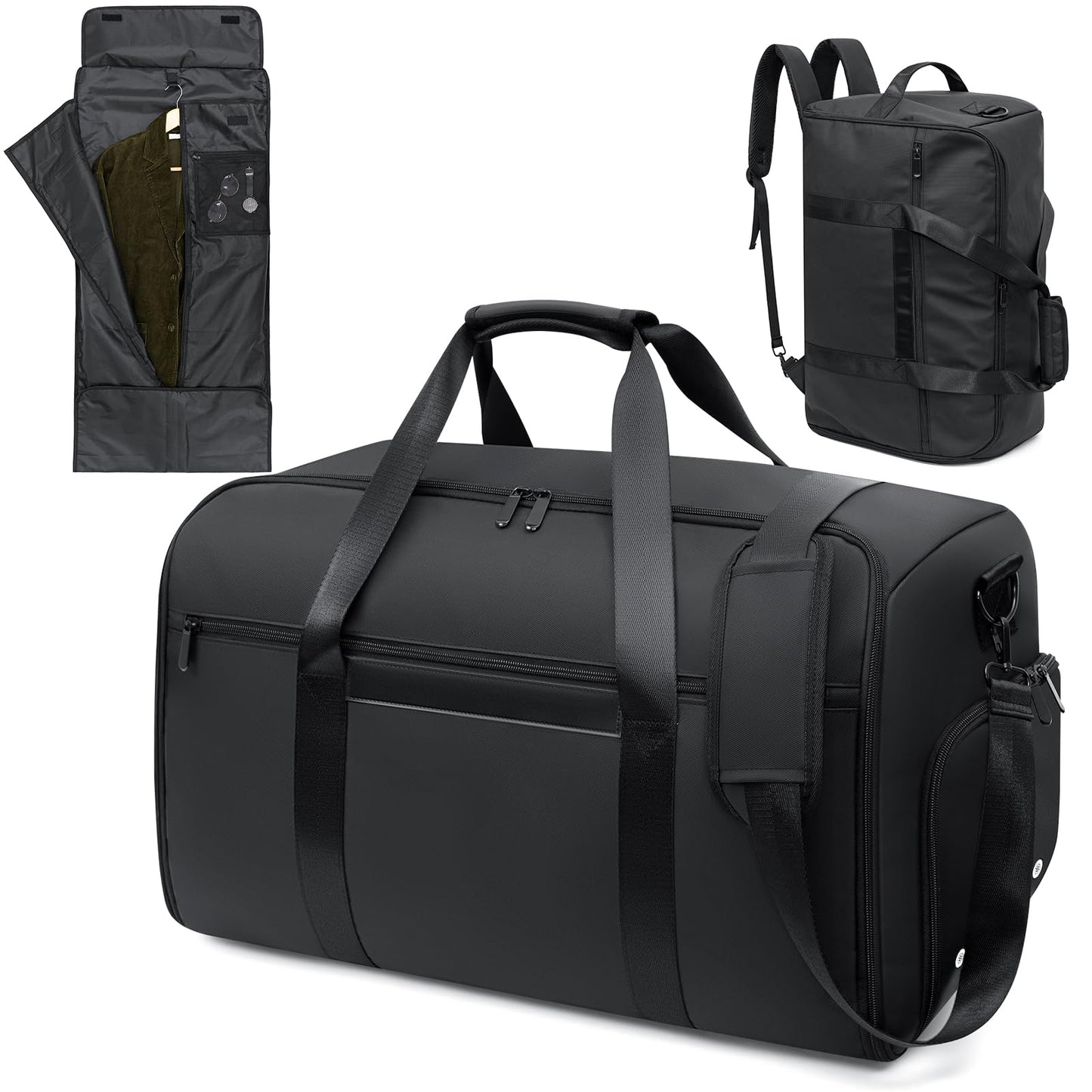 GARPROVM Garment Duffle Bags for Travel, 4 in 1 Convertible Garment Bags with Separated Suit Bag Shoe Compartment, Waterproof Carry On Luggage Bag Backpack for Short Trip, Weekender Bag for Men Women