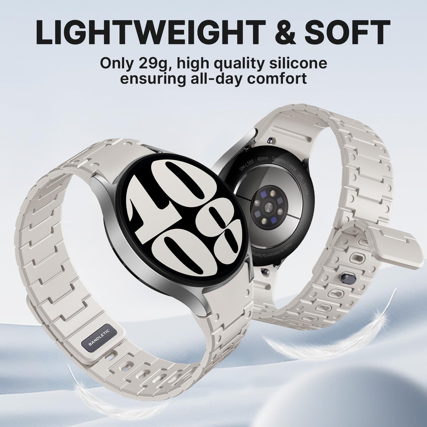 Bandletic Silicone Magnetic Band Compatible with Samsung Galaxy Watch 7 6 5 4 FE 40mm 44mm/Watch 6 4 Classic 43mm 47mm 42mm 46mm/Watch 5 Pro 45mm, 20mm No Gap Soft Sport Strap for Men Women