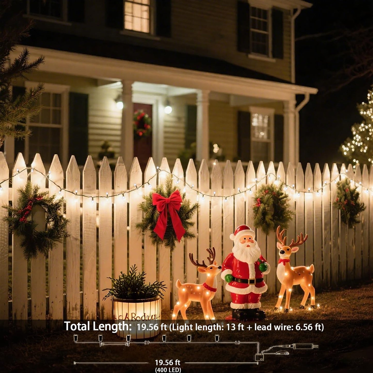 LED Cluster Lights, 400 LED Warm White Christmas Lights, 19.56FT Twinkle Christmas Tree Lights Outdoor, 8 Modes Plug in Fairy Lights for Xmas, Tree, Garland, UL Certification, Black Wire