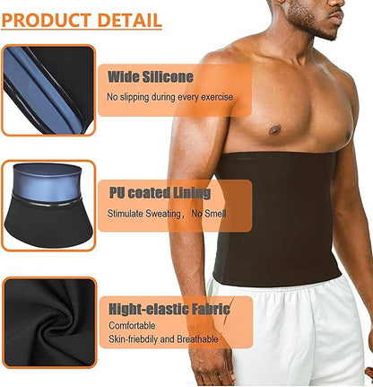 REMEBSWEAT Waist Trimmer for Men Sauna Belt, Neoprene-Free Waist Cincher, Sauna Slimming Belt Sauna Sweat Workout Shaper (Blue, Large)