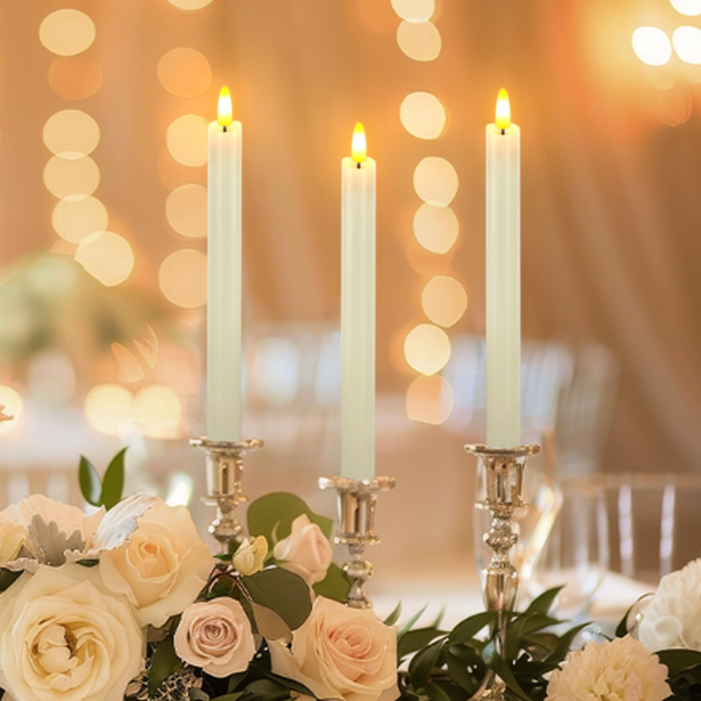 Rechargeable Flameless Taper Candles with Charging Base, LED Candles Battery Operated with Remote Timer, Flameless Candlesticks for Wedding Party Halloween Christmas Decorations(6 Pack Ivory)