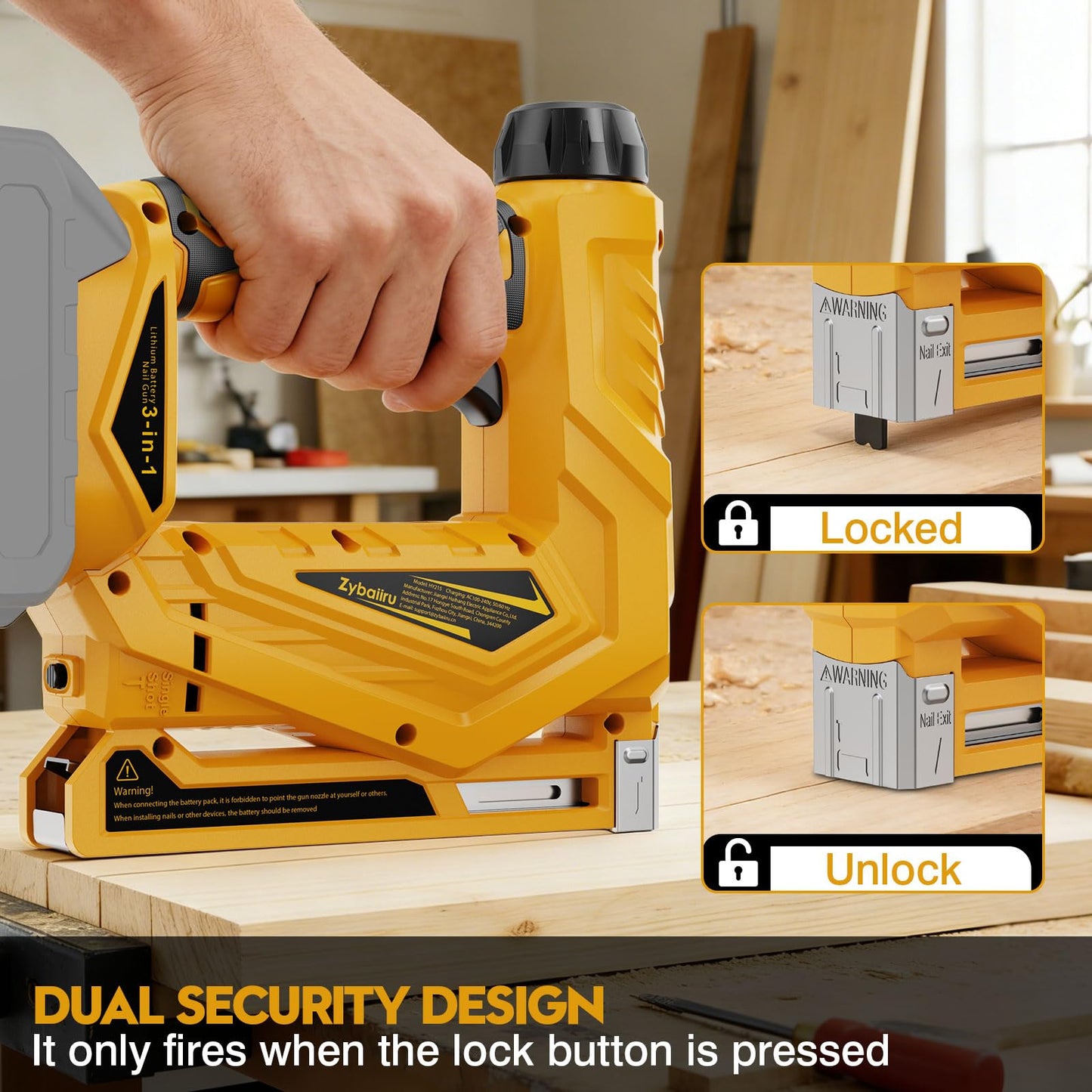 Zybaiiru 3-In-1 Cordless Nail Gun - Compatible with DEWALT 20V Battery - 18 GA Electric Brad Nailer with 1000 x 18GA Nails & 1000 x T50 Staples & 1000 x 1014J Staples for Wood & Home DIY (No Battery)