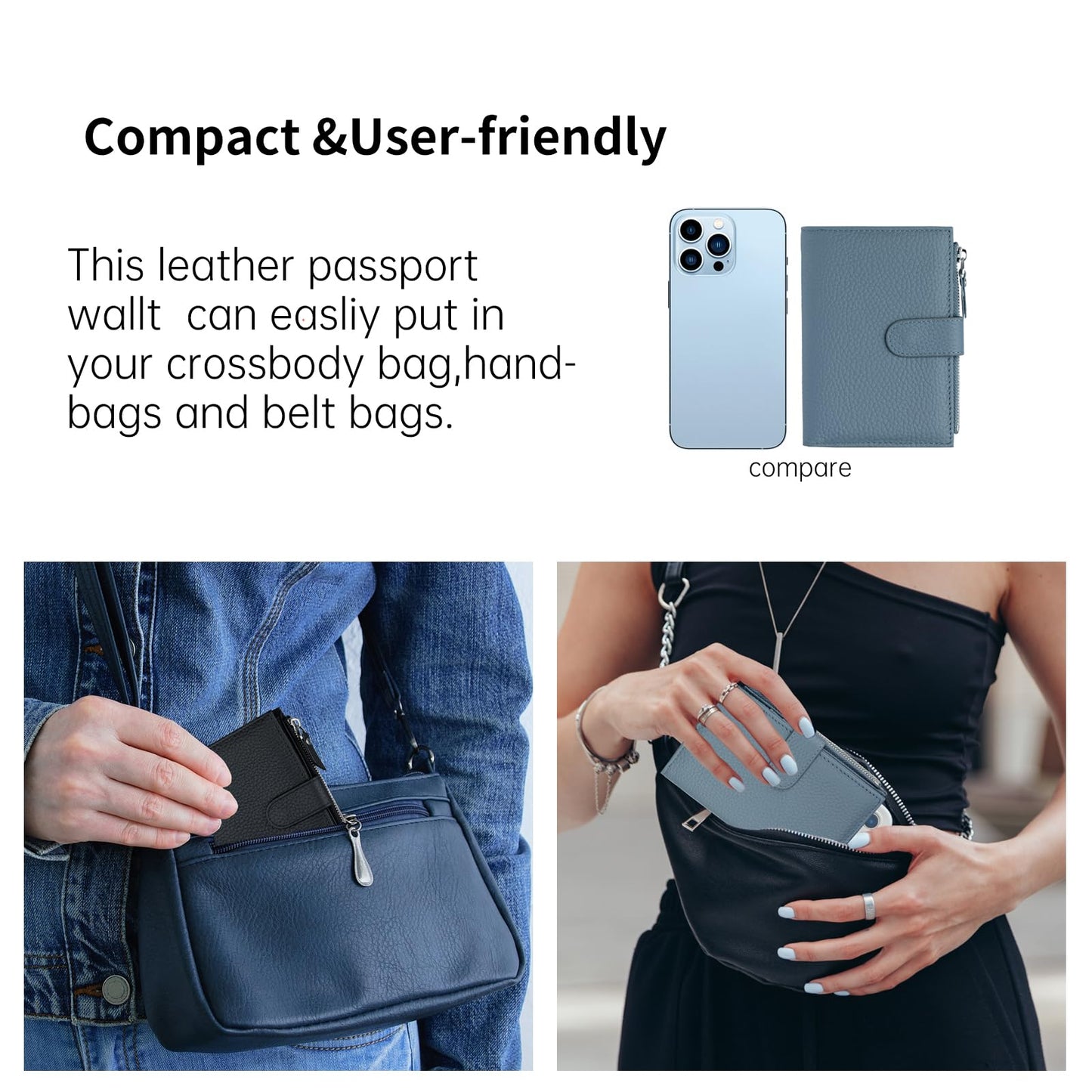 ilovever Passport wallet and Card Slot Combo RFID Blocking Slim Leather Travel Passport Wallet for Men and Women with Zippered Coins Pocket Passport holder, Blue