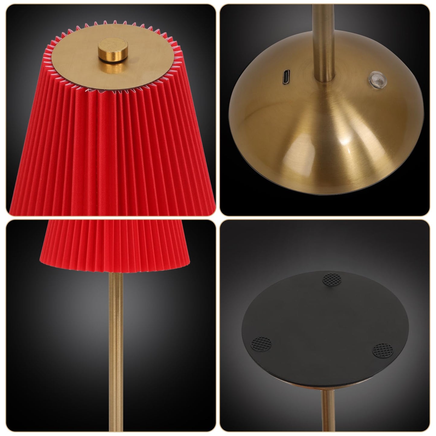 Red Table Lamps , Small Gold Table Lamp 12 Inch for Girl's Bedroom Cute Coquette Table Lamp with Fabric Shade Modern Decorative Bedside Light Small Princess Desk Lighting Boho Living Room (Gold+Red)
