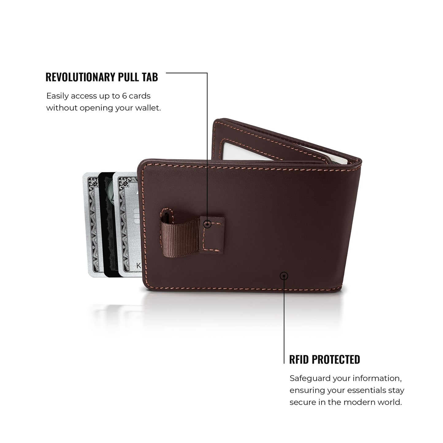 Kings Loot Wallet for Men | Minimalist Slim RFID Blocking Leather Design with Cash Pocket & Card Pull Strap | Holds 1-15 Cards | Stylish & Durable Wallets (Umber)