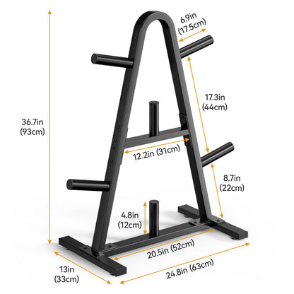 Olympic Weight Plate Rack 400LBs, Heavy Duty Weight Tree Rack for 2-Inch Plates, Barbell & Bumper Plate Storage, Free Weight Rack & Gym Plate Holder for Home Gym