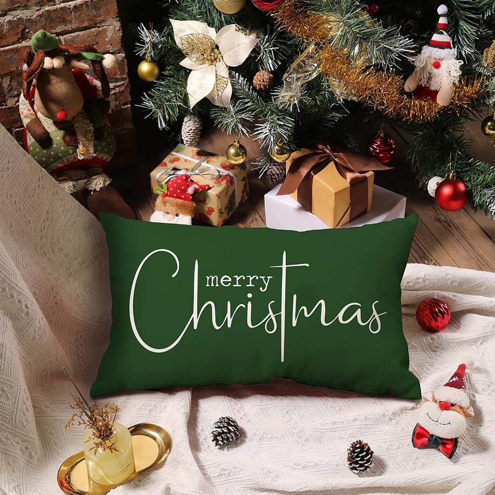 Christmas Throw Pillow Covers 12x20 Inch Set of 2 Merry Christmas Farmhouse Decorations Believe Holiday Decor Throw Cushion Case for Home Couch