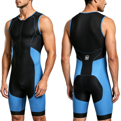 Triathlon Suits Mens One-Piece Sleeveless Trisuits Skin Wet Suit for Running Cycling Swimming
