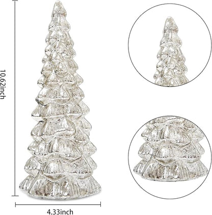 Christmas Tree Glass Decorative LED Light: 13.5" Tall, Battery Operated Holiday Tabletop Ornament, Frosted Glass Christmas Home Decor, Xmas Tree Night Light for Indoor Decor White