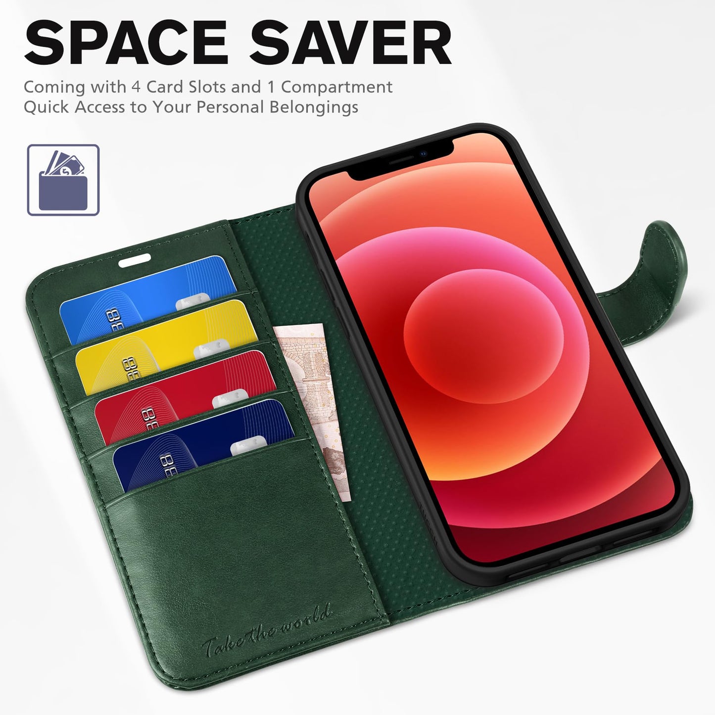 TUCCH Wallet Case for iPhone 12 Pro Max 5G, RFID Blocking Card Slot Stand [Shockproof TPU Interior Case], PU Leather Magnetic Protect Flip Cover Compatible with iPhone 12 Pro Max 6.7”, Midnight Green