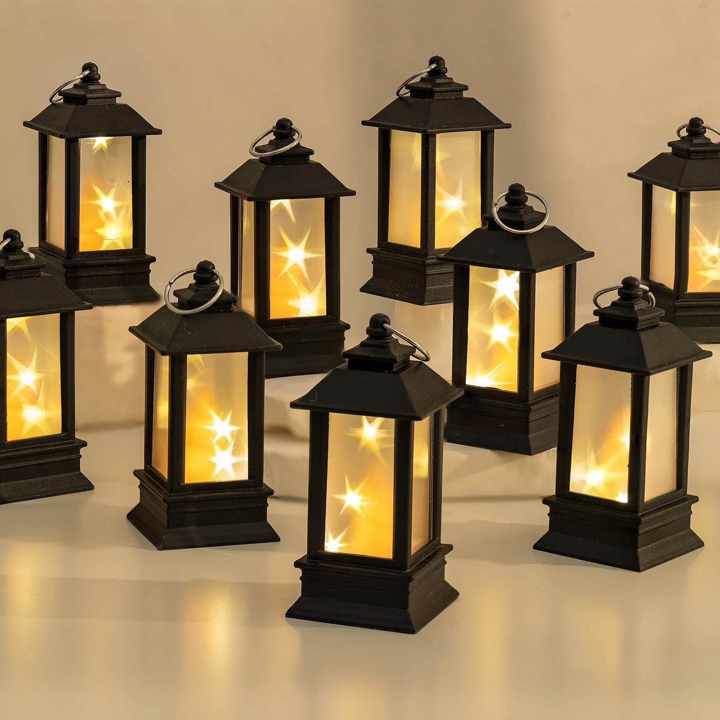 Staymoment Black Lanterns Decorative Indoor: 24 Pcs Starlight Mini LED Lantern for Centerpiece Table Decorations Halloween Christmas Wedding Party Camping Decor