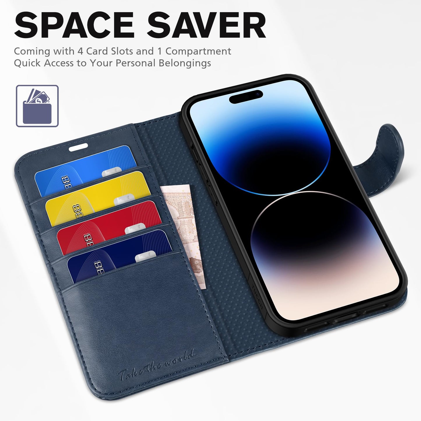 TUCCH Case for iPhone 14 Pro Max Case Wallet, [TPU Shockproof Inner Shell], PU Leather [RFID Blocking] 4 Card Holder Magnetic Stand Protective Cover Compatible with iPhone 14 Pro Max 6.7", Dark Blue