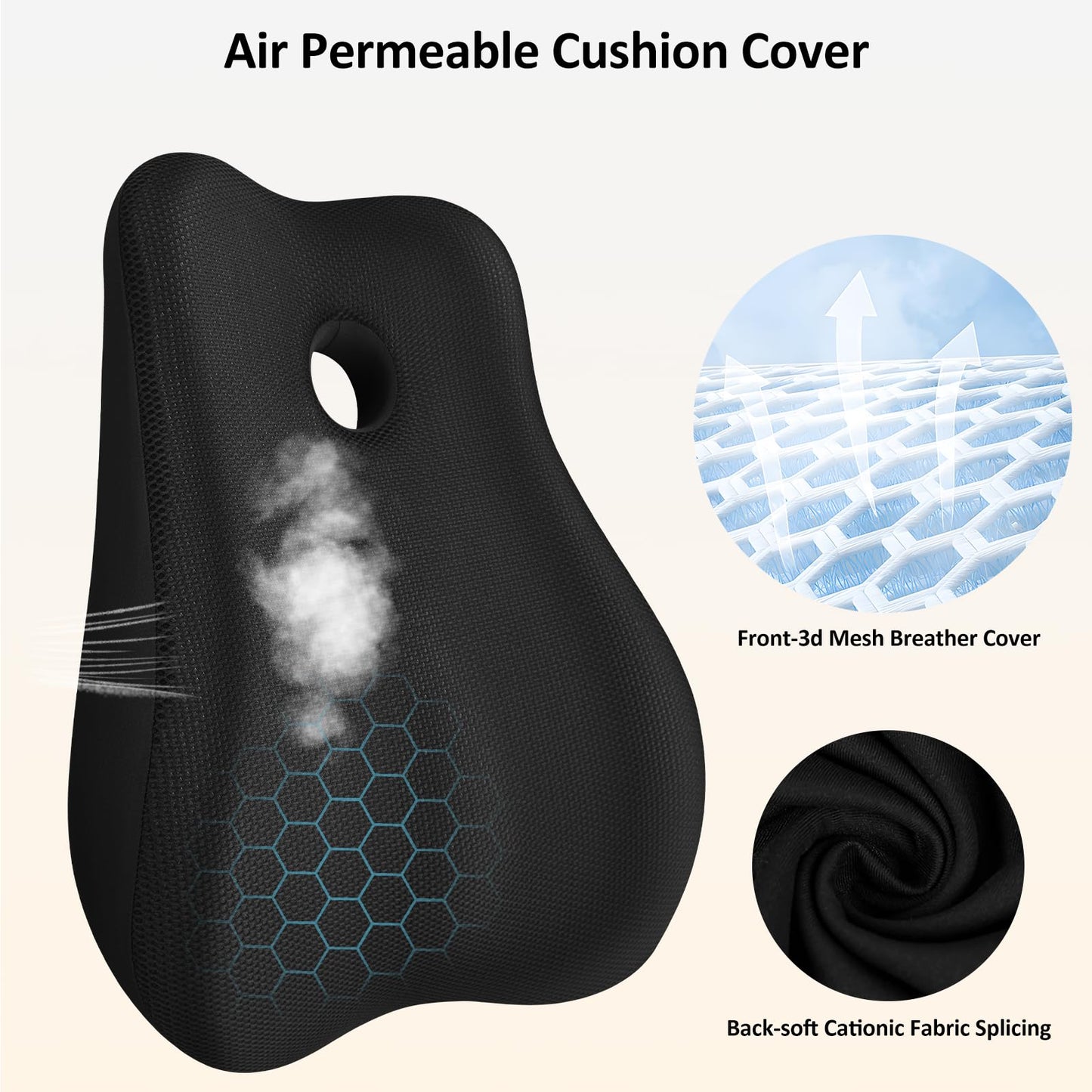 Seat Cushion,Lumbar Support Pillow for Office Chair,Memory Foam Coccyx Seat Cushion,Ergonomic Mesh Back Support Pillow,Office Desk Chair Cushion for Sciatica,Back&Tailbone Pain Relief,Black