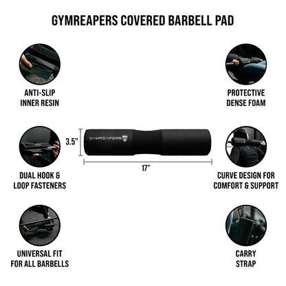 Gymreapers Barbell Squat Pad - Protective Bridge Pad for Hip Thrust, Squats, Lunges - Hip Support, Neck Protection for Bar (Black Covered)