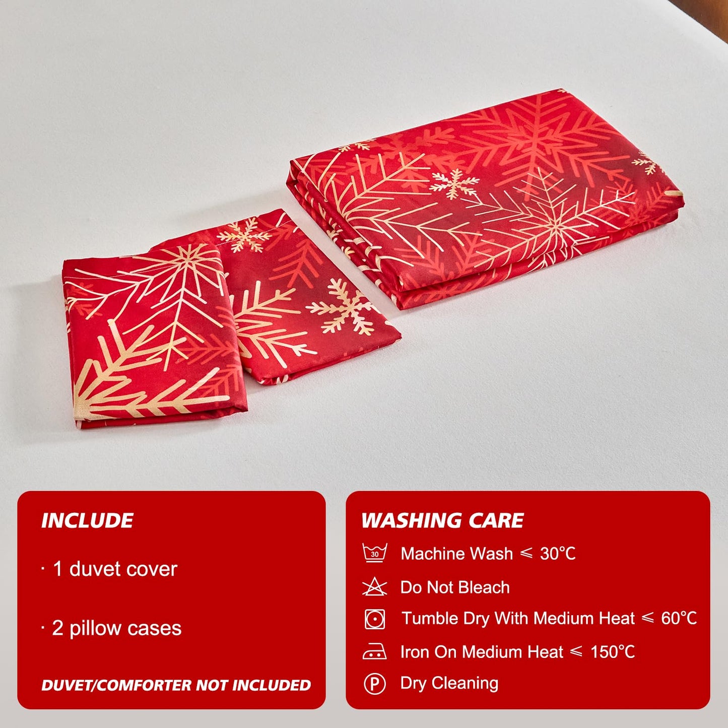 Joyreap 3pcs Christmas Duvet Cover Set King, Xmas Golden Snowflakes Black and Red Tie-dye Design Bedding Set, Includes 1 Duvet Cover and 2 Pillow Shams