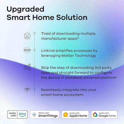 Linkind Matter Smart Light Bulb, Smart Bulbs Work with Apple Home/Siri/Alexa/Google Home/SmartThings, LED Color Changing Light Music Sync RGTBW, Smart Home, 60W 800LM A19 E26 2.4Ghz WiFi Only, 2 Pack