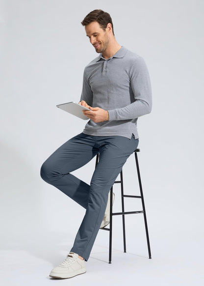 Pudolla Men's Golf Pants Work Dress Comfy Pants Casual Slacks Trousers with Pockets(Grey_Blue 40Wx34L)