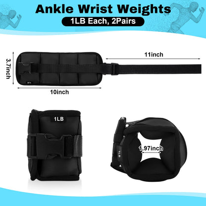 Hollowfly 2 Pairs Ankle Wrist Weights for Land or Aquatic Exercise Aqua Cuffs Aqua Aerobics Fitness Bands for Ankle and Wrist Adjustable Weights for Swimming Pool Workout Equipment(Black,1lb)