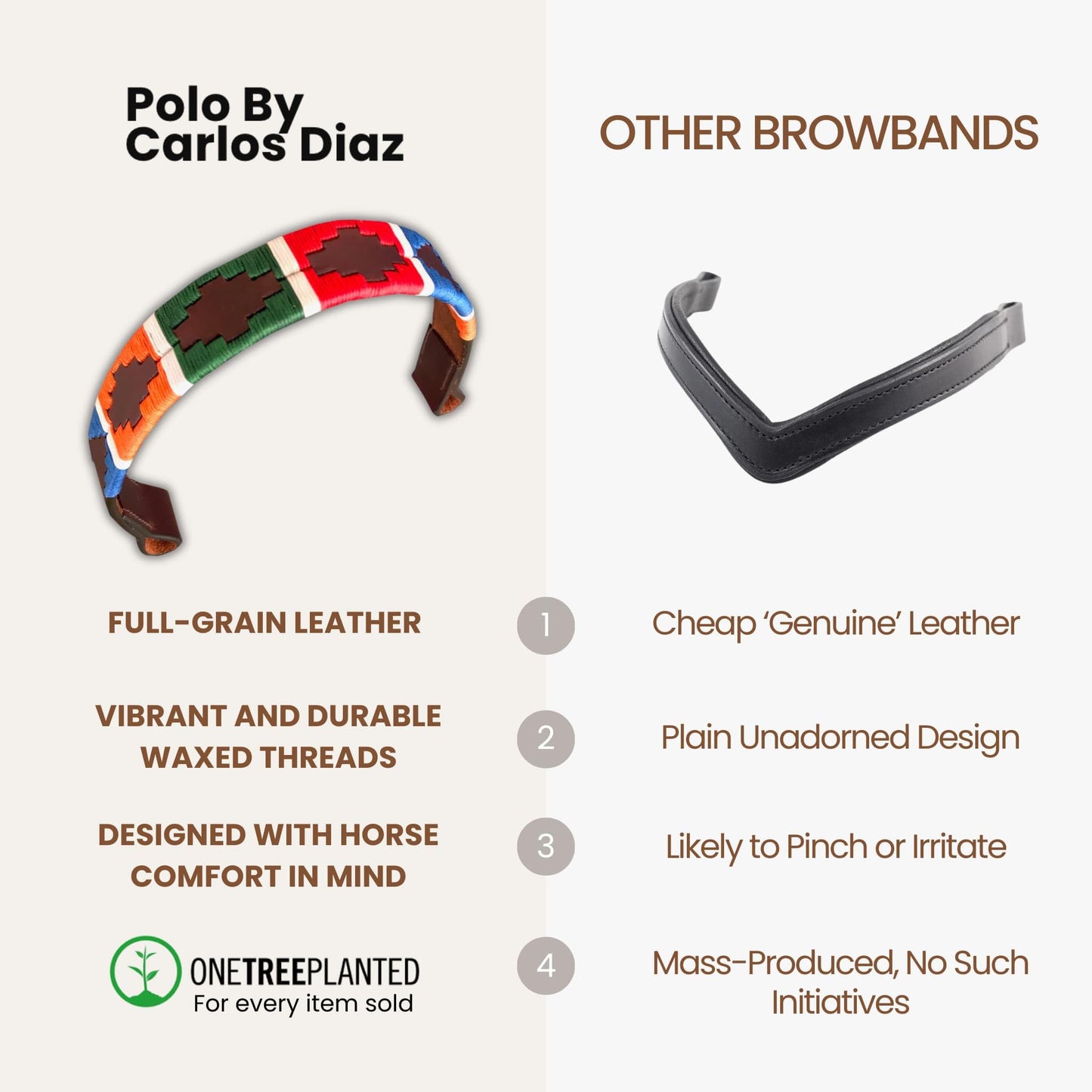 CARLOS DIAZ Designer Genuine Leather Waxed Embroidered Gaucho Polo Horse Bridle Browband (Pony 14 inches)