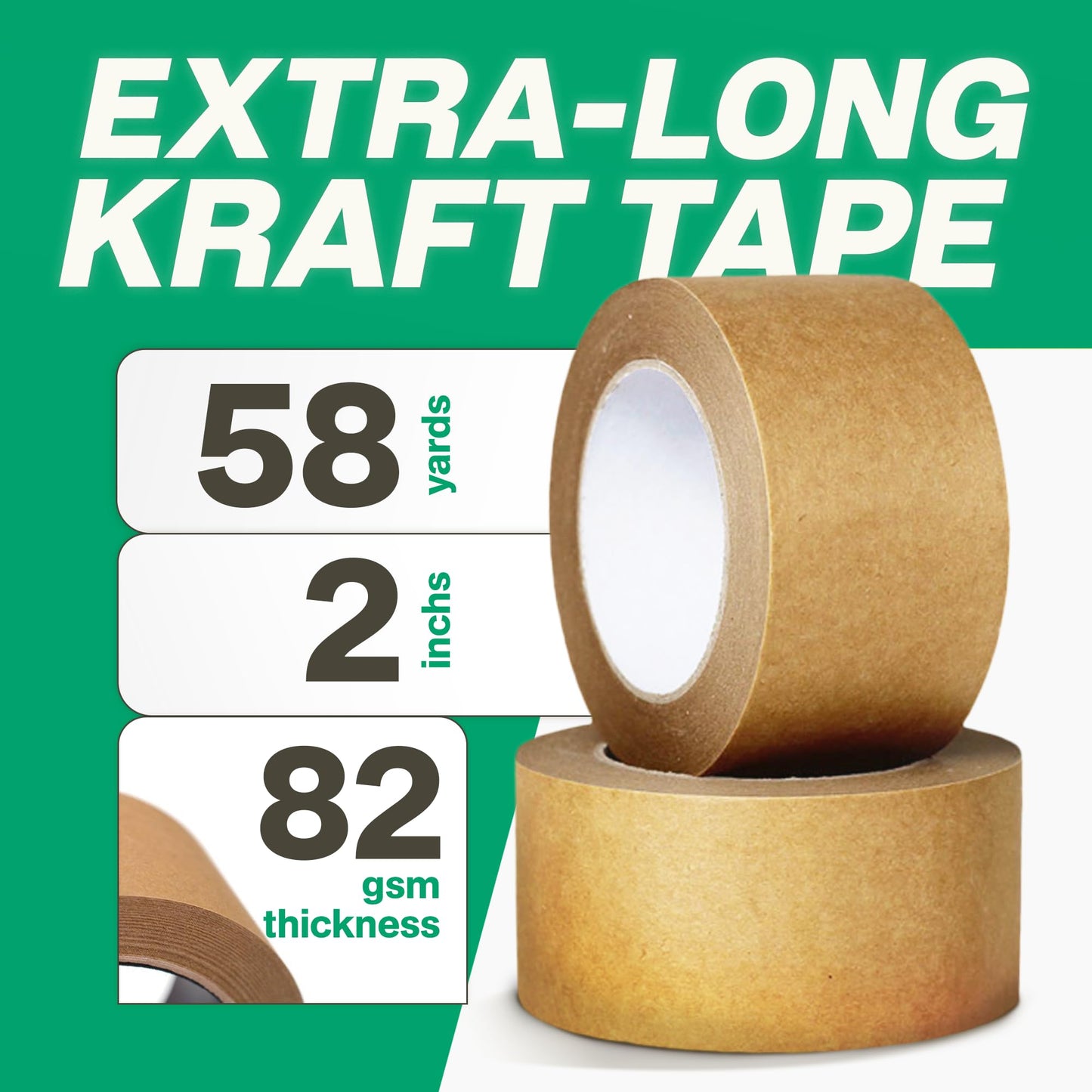 ALNAMAUS 3 Rolls 2 Inch 58 Yards Each (174 ft) Brown Kraft Paper Packing Tape, Heavy Duty, Writable & Hand-Tearable, Eco-Friendly, Great for Moving Boxes, Masking, Sealing & Frame Painting