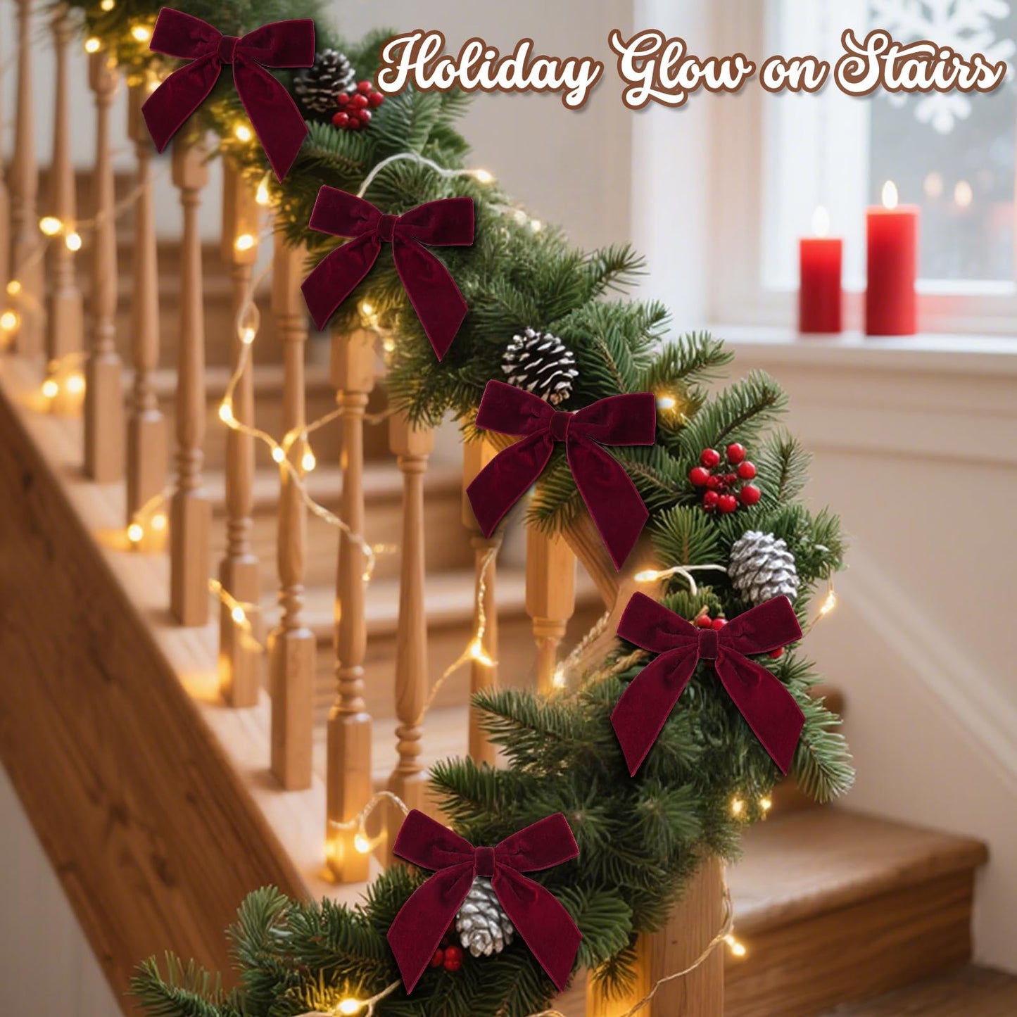 Hekocap 24Pcs Burgundy Christmas Tree Bows - 3.5'' Burgundy Velvet Bows for Christmas Tree Decorations, Velvet Ribbon Bow for Wreaths, Garland, Gift Wrapping & Holiday Home Decor