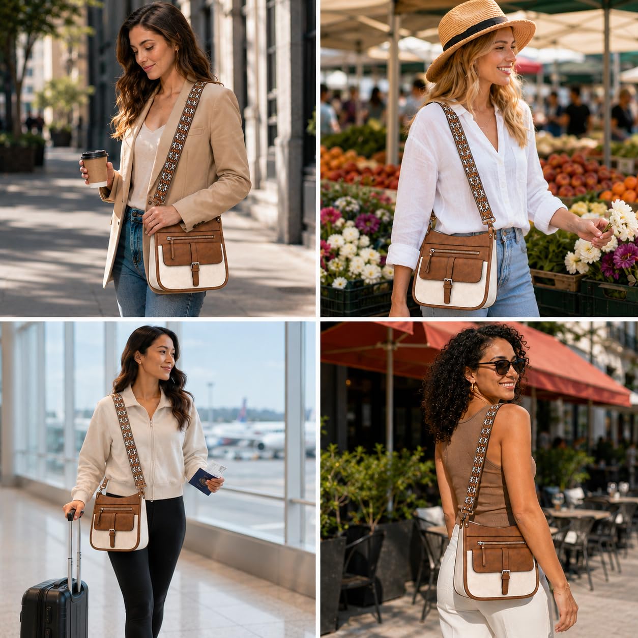 Zhanzong Medium Crossbody Purse for Women, Multi Pocket Shoulder Handbag with Wide Strap for Everyday Use, Shopping, and Travel(Brown)