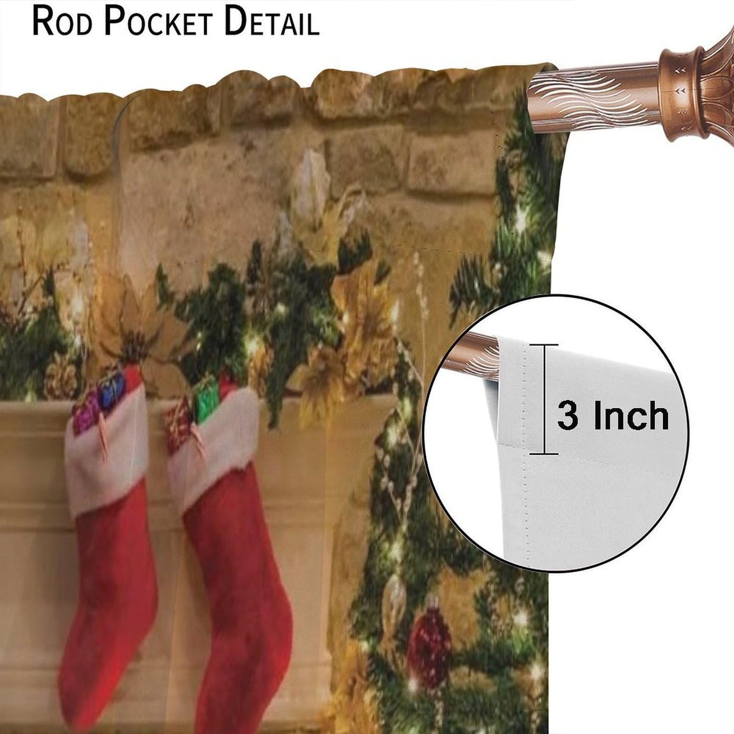 FengMingRui Merry Christmas Curtains Fireplace Christmas Socks Christmas Tree Blackout Window Treatment for Bedroom Living Room Decor Art Printed Window Drapes 52" W X 84" L