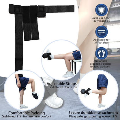 Dumbbell Foot Attachment, Ankle Strap for Dumbbell, Hamstring Curl, Foot Weights for Exercise, Leg extensions, Portable Leg Workout Fitness Accessory, Adjustable Leg Weights
