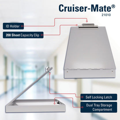 Saunders Cruiser Mate Metal Clipboard with Storage, Dual Tray Aluminum Nursing Folio, Heavy Duty Form Holder for Police & Work, Letter Size Privacy Box with Self-Locking Latch, Silver