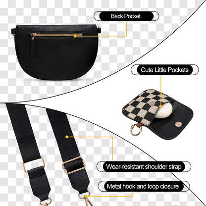 Checkered Crossbody Bag,Nylon Bum Bags for Women Crossbody,Spacious Sling Bag Purse Fanny Packs with Shoulder Strap