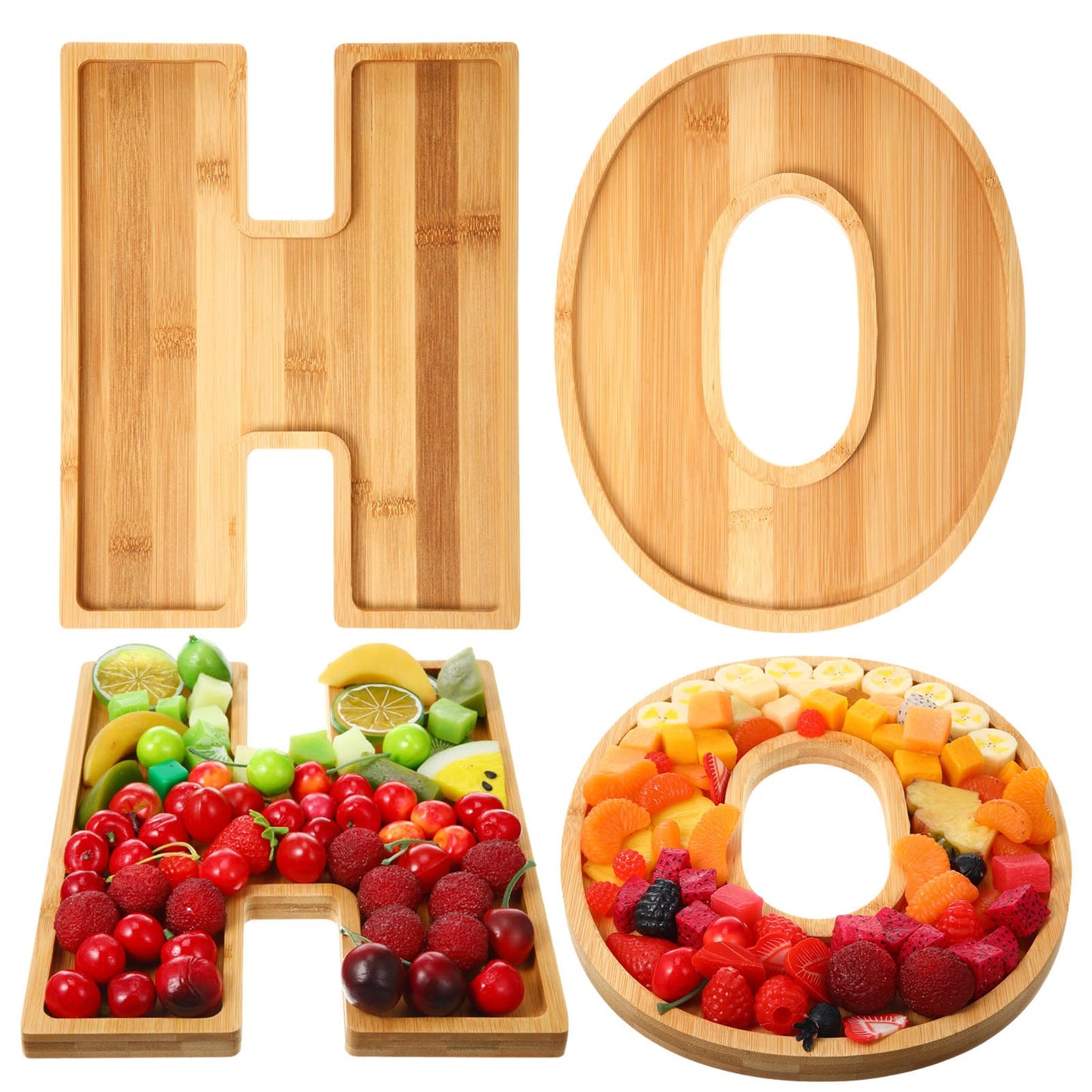 2 Pcs H O Christmas Letters Charcuterie Board Wooden Letters serving Platter Snack Serving Tray for Food Fruit Bread Cake Cookies Candy Christmas Serving Tray for Home Party Decor