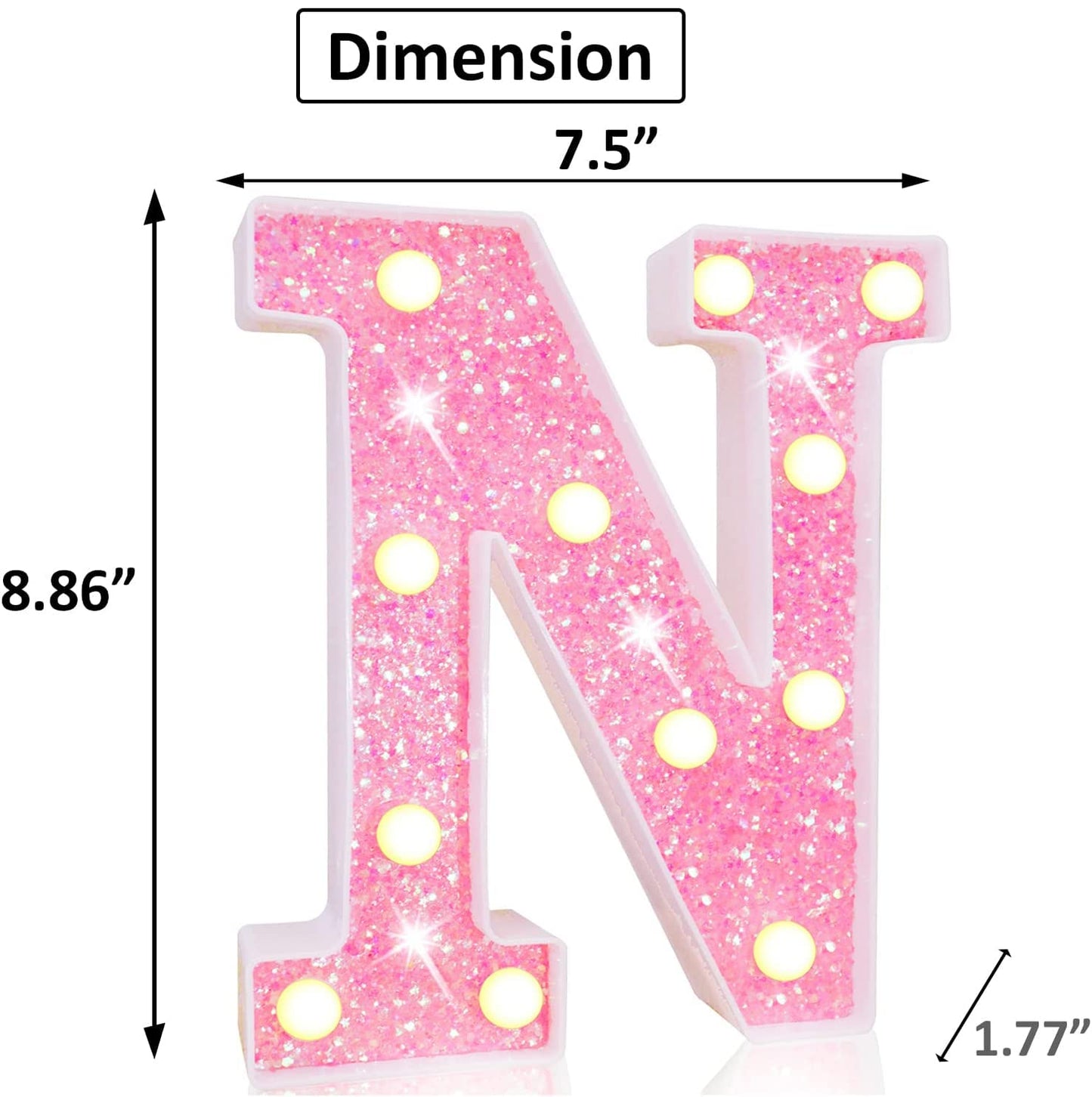 Pink Light Up Letters, Glitter Alphabet Letter Sign LED Marquee Letter Lights Battery Powered for Night Light Girls Bedroom Birthday Party Wedding Home Christmas Decorations Gift for Her-Pink N