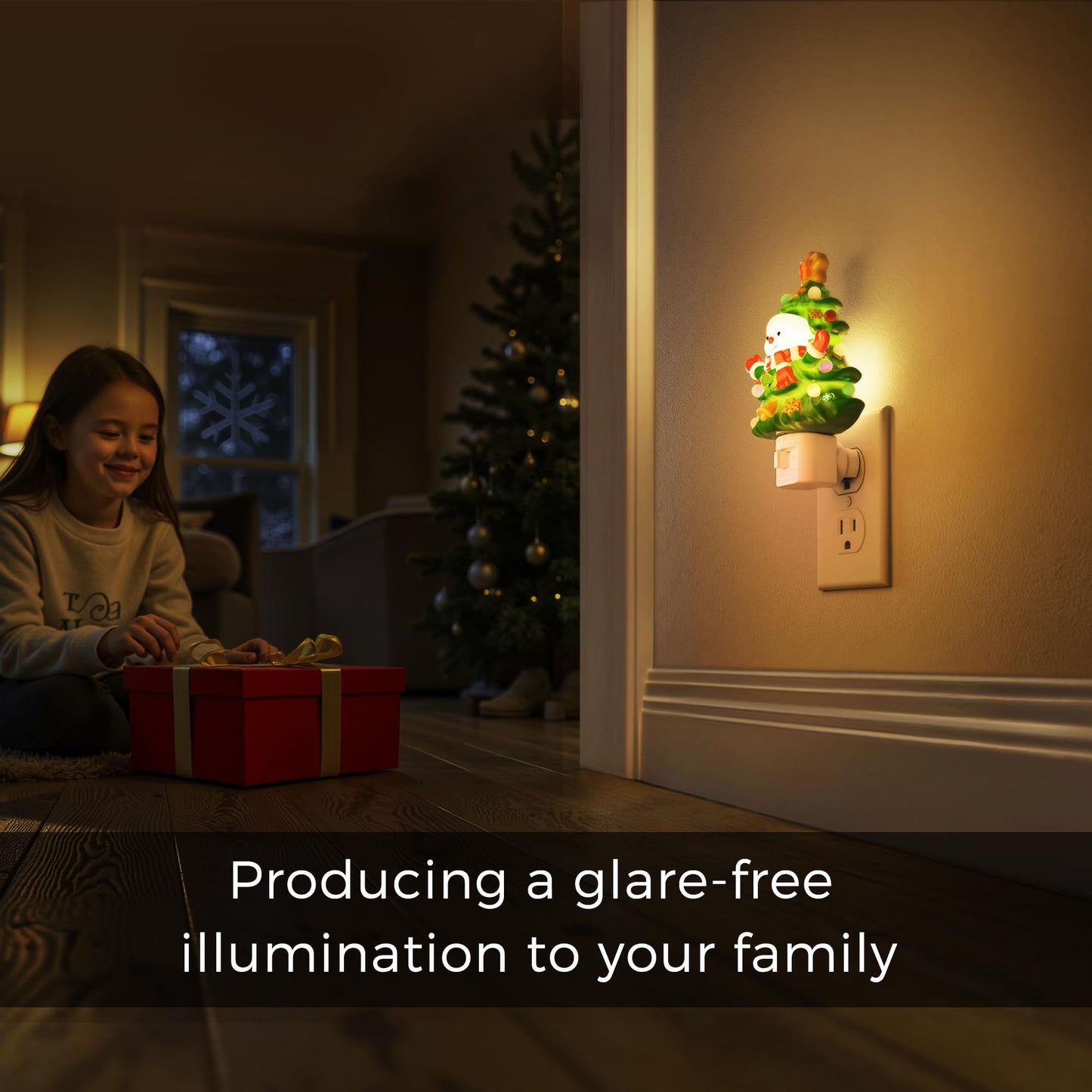 L LOHAS LED Christmas Tree & Snowman Night Light, 3000K Warm White Plug-In Night Light, Cute Resin Holiday Decor with 360° Rotatable Plug for Kids Room, Party & Home, 1 Pack