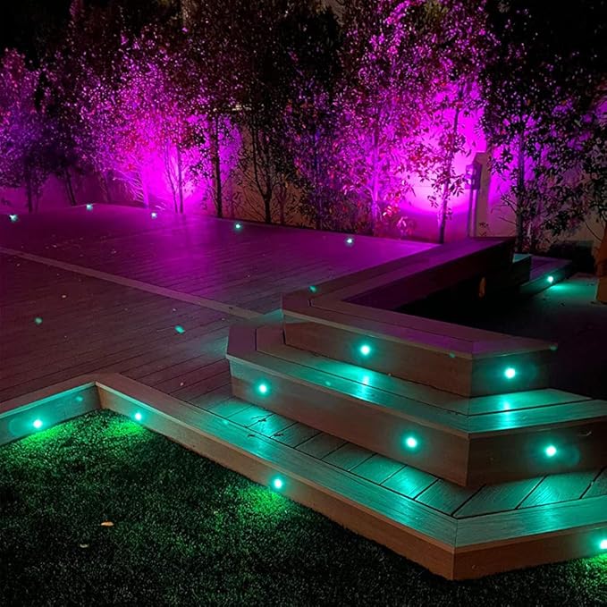 FVTLED Low Voltage Recessed RGBW Deck Light, 10pcs Φ1.22 RGB & Warm White Stainless Steel Waterproof Outdoor Step Lighting In-ground Landscape Pathway Patio Stair Decor Lamp, Black