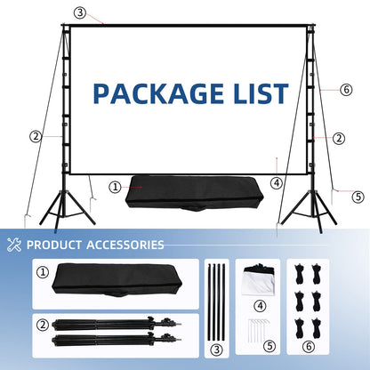 TOWOND Projector Screen and Stand, 120 inch Outdoor Projection Screen, Portable 16:9 4K HD Rear Front Movie Screen with Carry Bag Wrinkle-Free Design for Home Theater Backyard Cinema