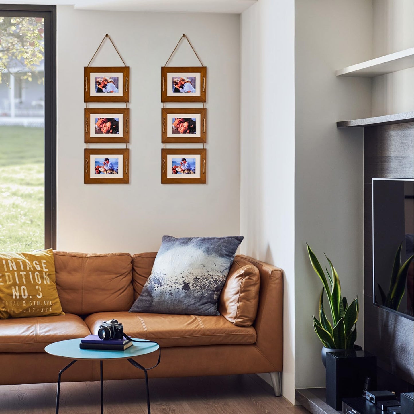 DLQuarts 5x7 Hanging Picture Frames Collage Wall Decor, 3 Opening 5x7 Matted to 3.5x5 Photo Rustic Wood Frame, Dark Walnut, 2 Pack
