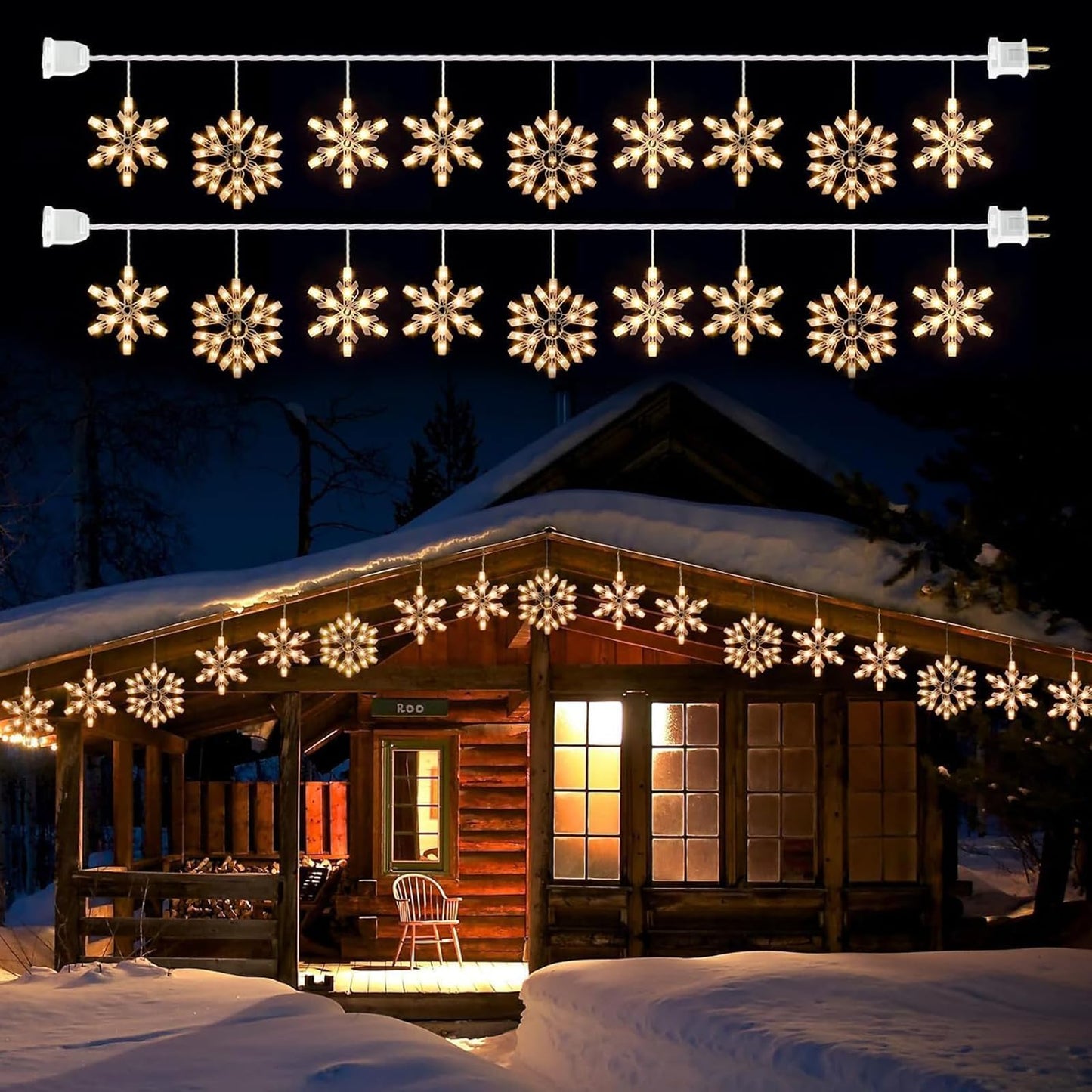 Snowflake Christmas String Lights with 9 Drops - 13ft 150 Mini Bulb Icicle Lights with Hooks, Plug-in Connectable Hanging Lights for Christmas Home Indoor Outdoor Party Wedding Holiday Décor, 2 Pack