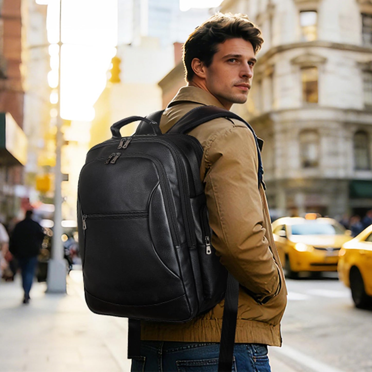 TIDING Genuine Leather Backpack for Men Large Capacity 17.3 Inch Laptop Bag Black Waterproof Business Work Travel Daypack
